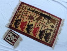 An Afghan "conflict" wall rug with a yel