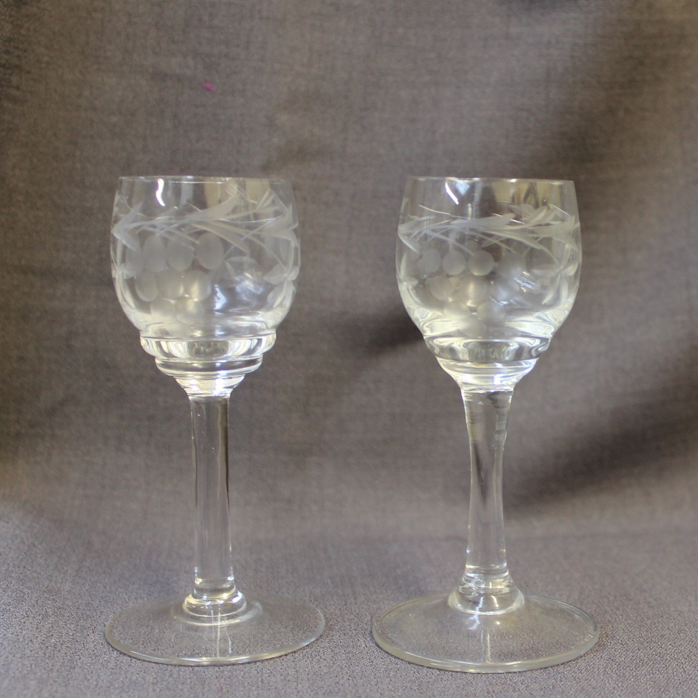 A pair of 18th century cordial glasses with double helix cotton twist stems on a spreading foot, - Image 3 of 3