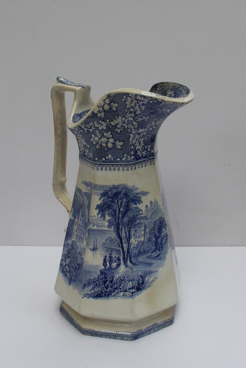 A South Wales Pottery blue and white jug transfer decorated with a chateau in a landscape, impressed - Image 2 of 10