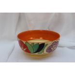 A Clarice Cliff Gardenia pattern bowl, of circular form, with concentric bands to the interior,