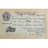 A Bank of England white Five Pounds Note