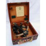 A cased black lacquered and brass sextant by Heath & Co, of New Eltham, London, S.E.9 the pierced