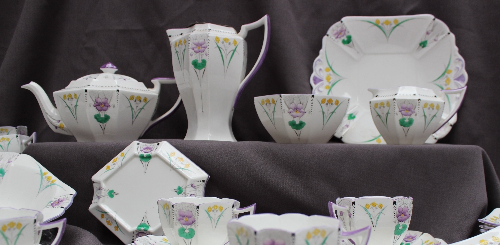 A Shelley part tea set decorated with garden flowers, including a large bowl, plate, teapot, - Image 2 of 5