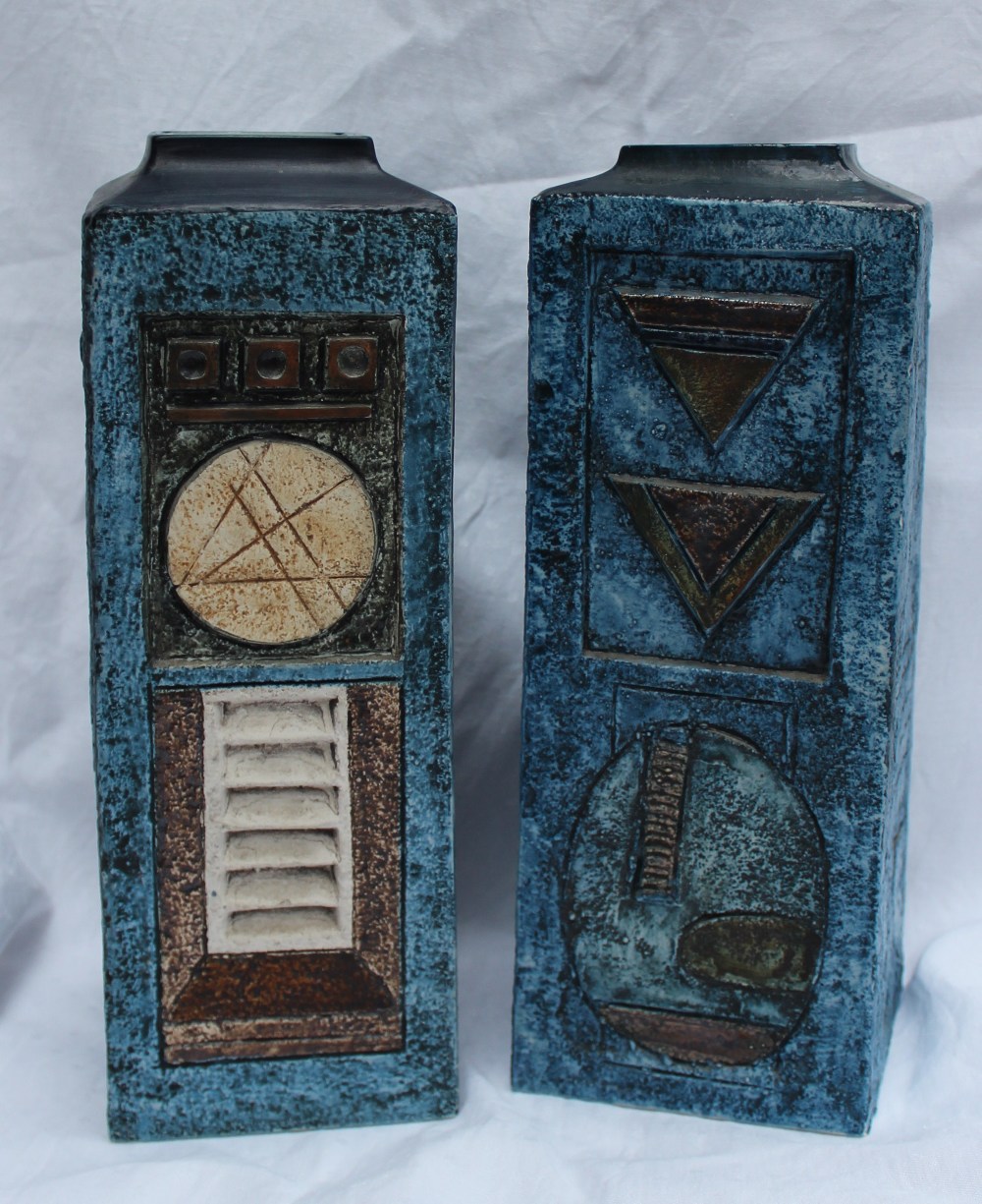 A pair of large blue ground troika vases