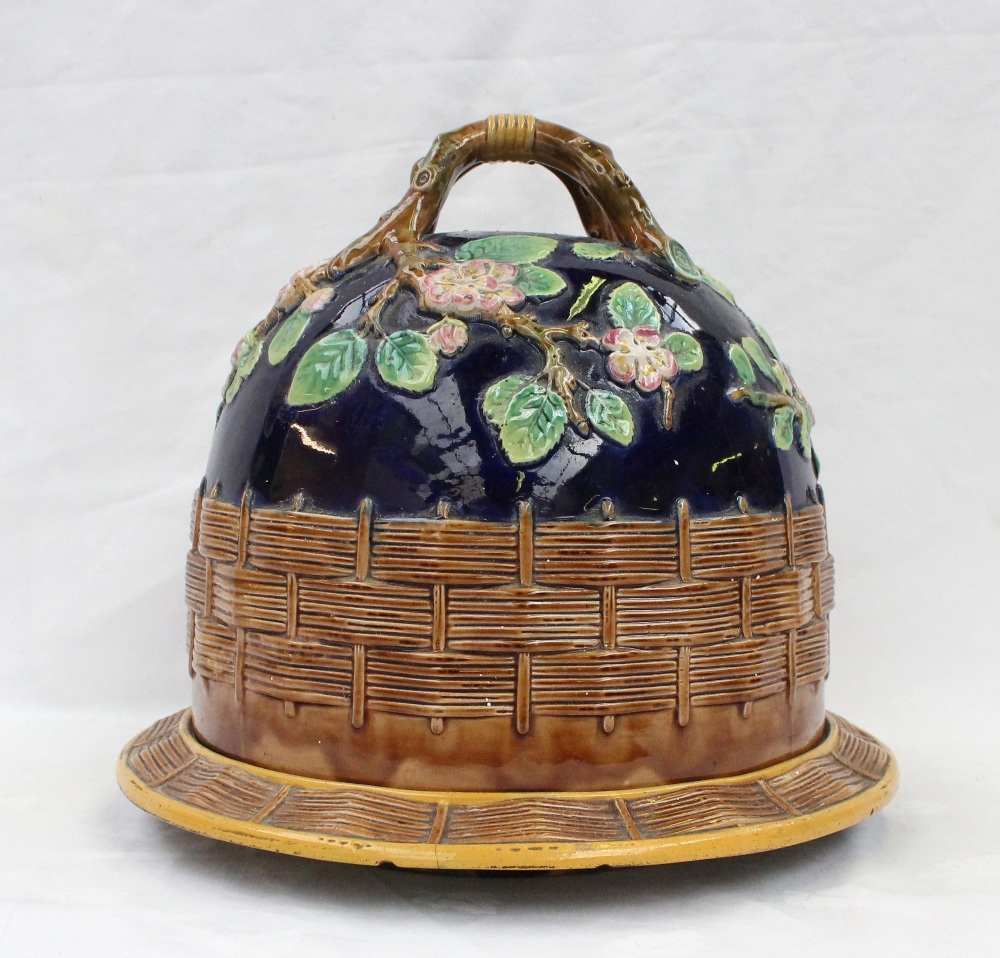 A George Jones Majolica Cheese dome and base with naturalistic handle, the body decorated with a - Image 2 of 6
