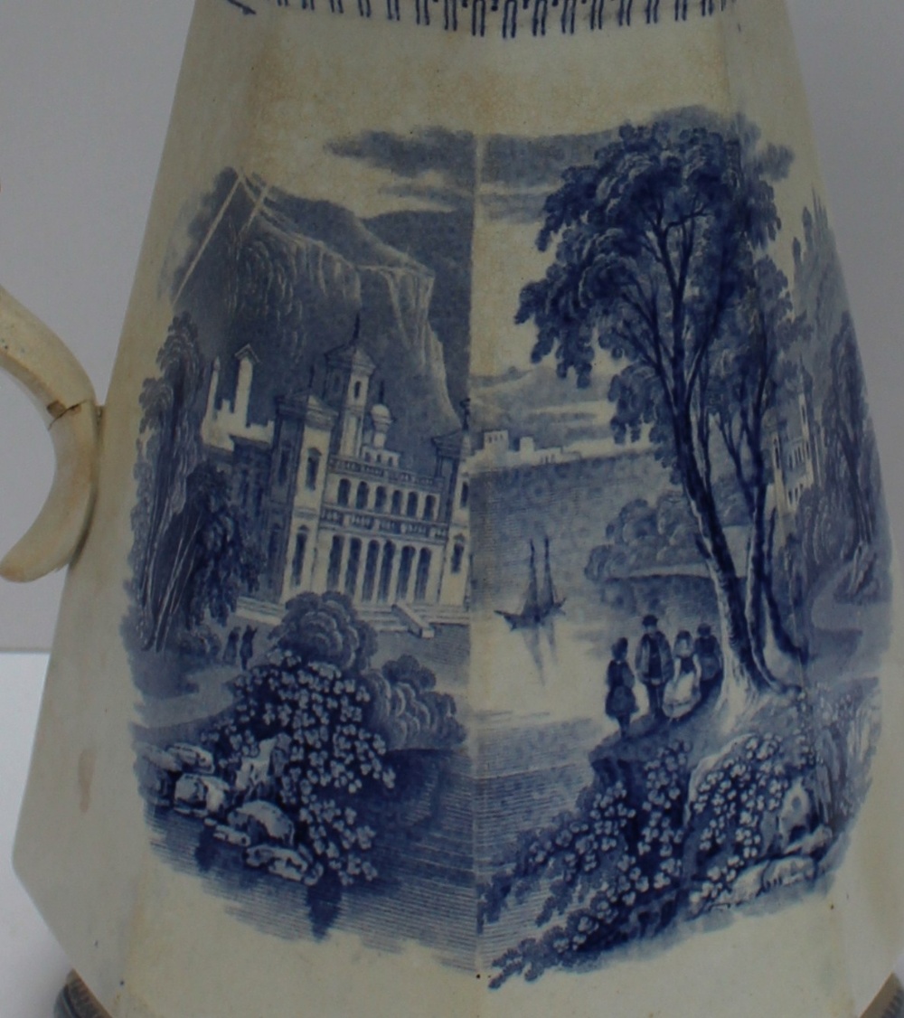 A South Wales Pottery blue and white jug transfer decorated with a chateau in a landscape, impressed - Image 4 of 10