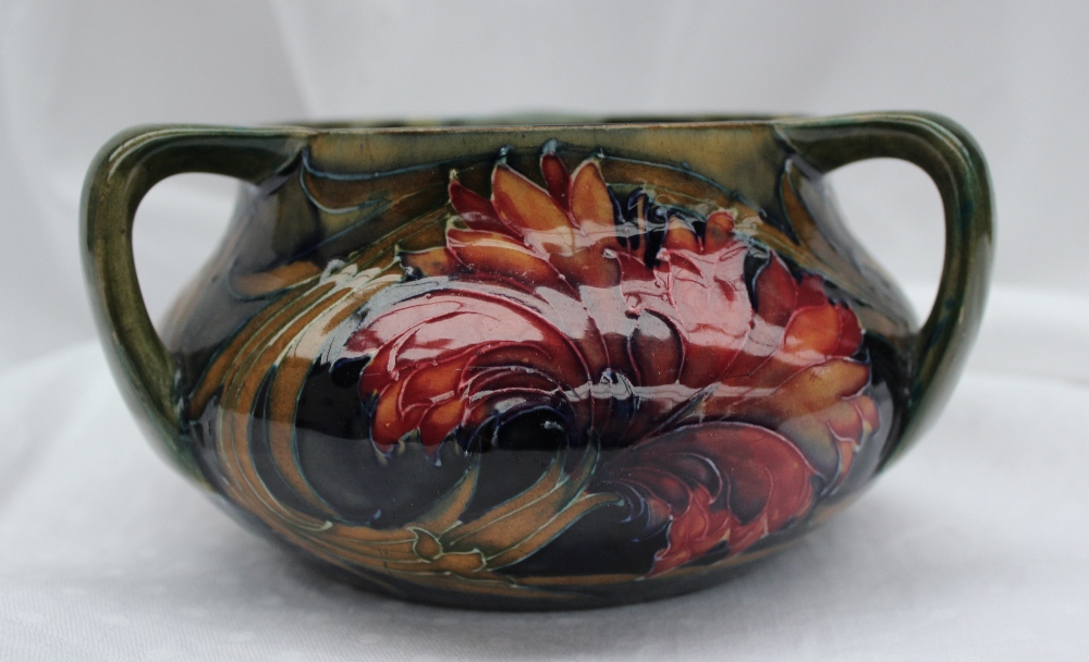 A Moorcroft Spanish pattern three handled vase of squat circular form, signature to the base and - Image 4 of 6