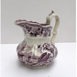 A Swansea pottery pouch jug decorated in the Oriental basket pattern, 17cm high, printed mark