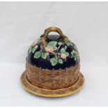 A George Jones Majolica Cheese dome and base with naturalistic handle, the body decorated with a