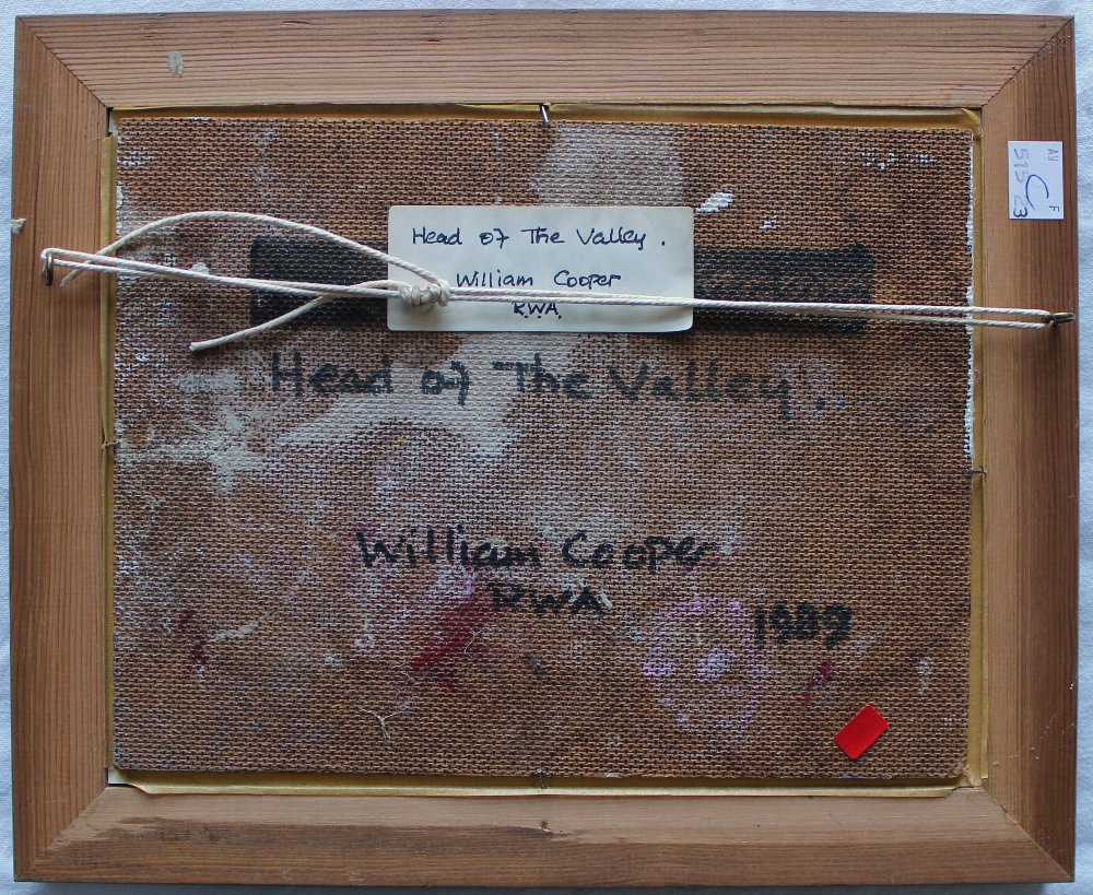 William Cooper Head of the Valley Oil on board Signed and label verso, dated 1989 18.5 x 24.5cm - Image 4 of 4