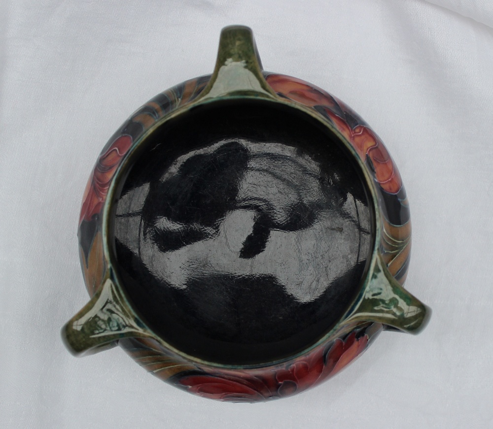 A Moorcroft Spanish pattern three handled vase of squat circular form, signature to the base and - Image 5 of 6