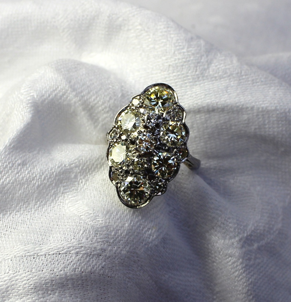 A diamond cluster ring, set with fifteen brilliant cut diamonds totalling approximately 4cts, to a - Image 4 of 6