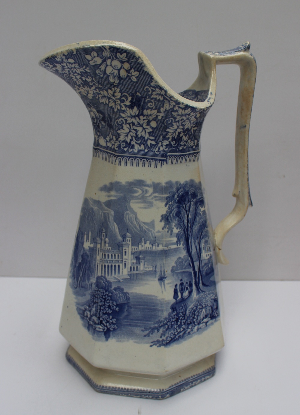 A South Wales Pottery blue and white jug transfer decorated with a chateau in a landscape, impressed - Image 3 of 10