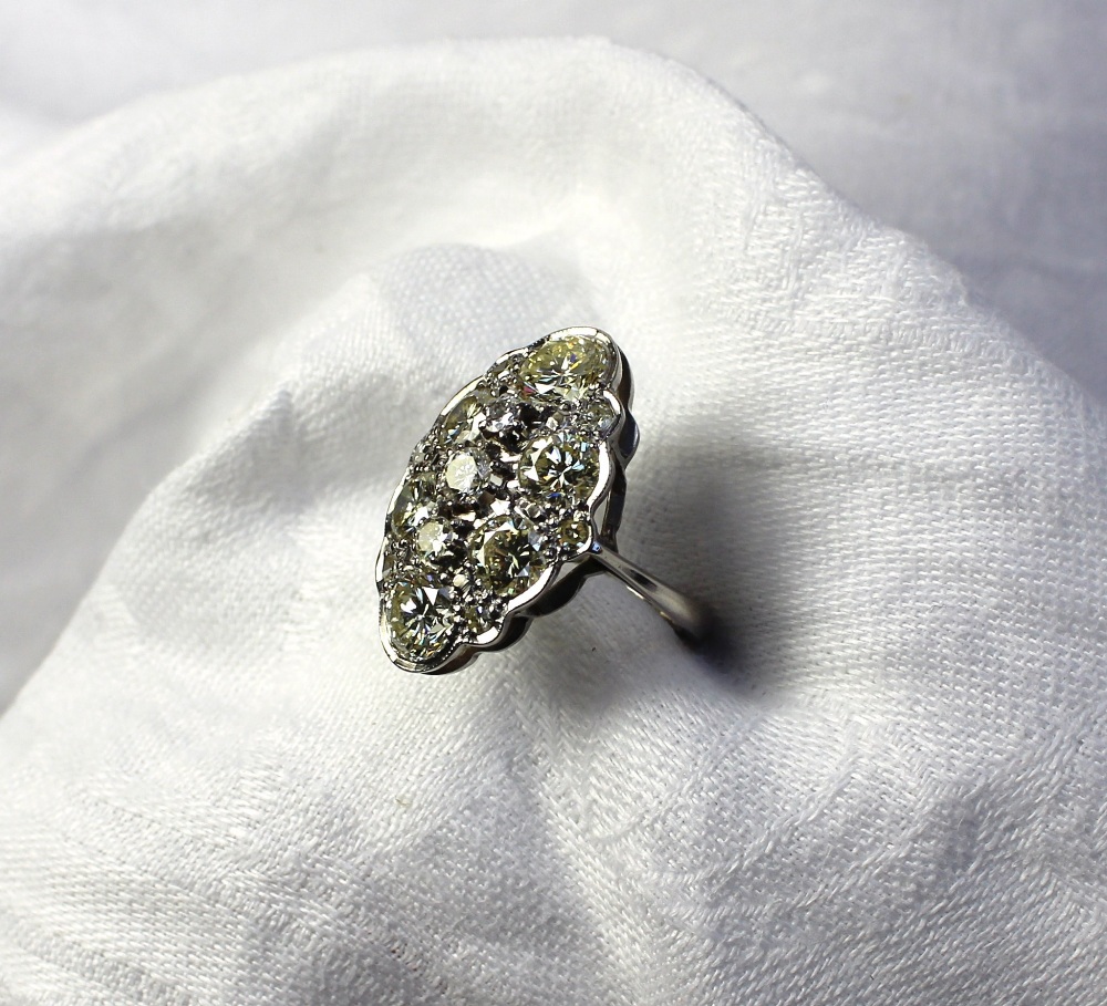 A diamond cluster ring, set with fifteen brilliant cut diamonds totalling approximately 4cts, to a - Image 2 of 6
