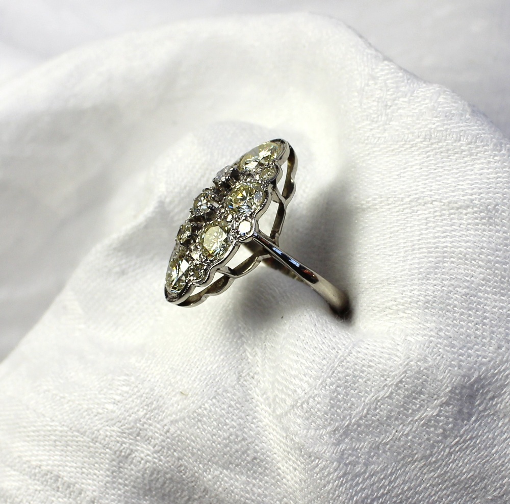 A diamond cluster ring, set with fifteen brilliant cut diamonds totalling approximately 4cts, to a - Image 3 of 6