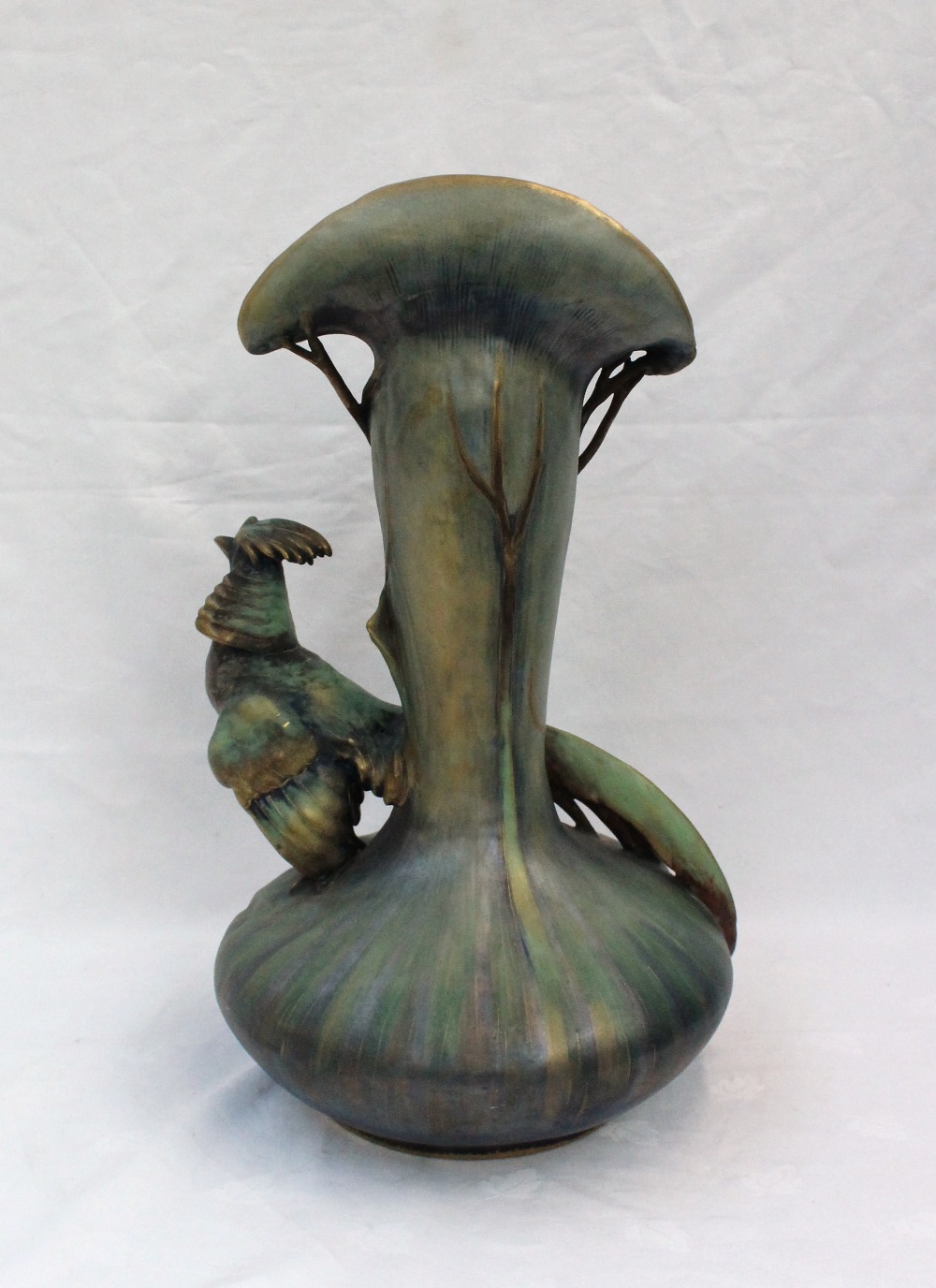 An Amphora pottery vase of naturalistic form modelled with a pheasant to a design by Edward - Image 2 of 5