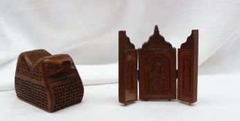 A Russian carved wooden folding triptych