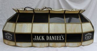 A black and white snooker table lamp, with stencil decoration for Jack Daniels, 104cm wide