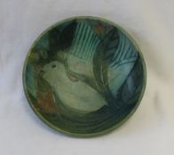 A Brooklin pottery bowl, Theo and Susan Harlander, with incised decoration of a bird, 14.5cm