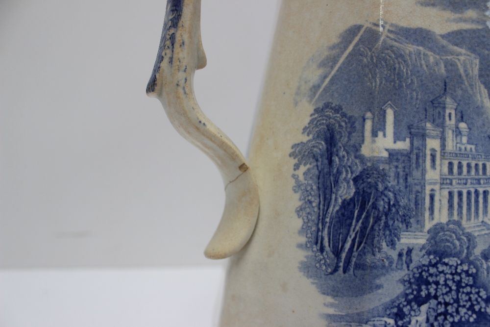 A South Wales Pottery blue and white jug transfer decorated with a chateau in a landscape, impressed - Image 5 of 10