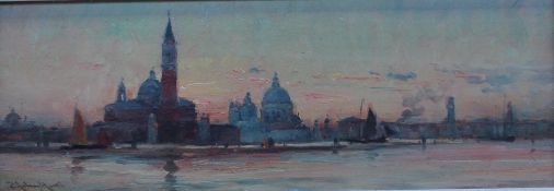 E Aubrey Hunt
Venice
Oil on board
Signed and inscribed verso, dated Aug. 1889
10 x 30cm CONDITION