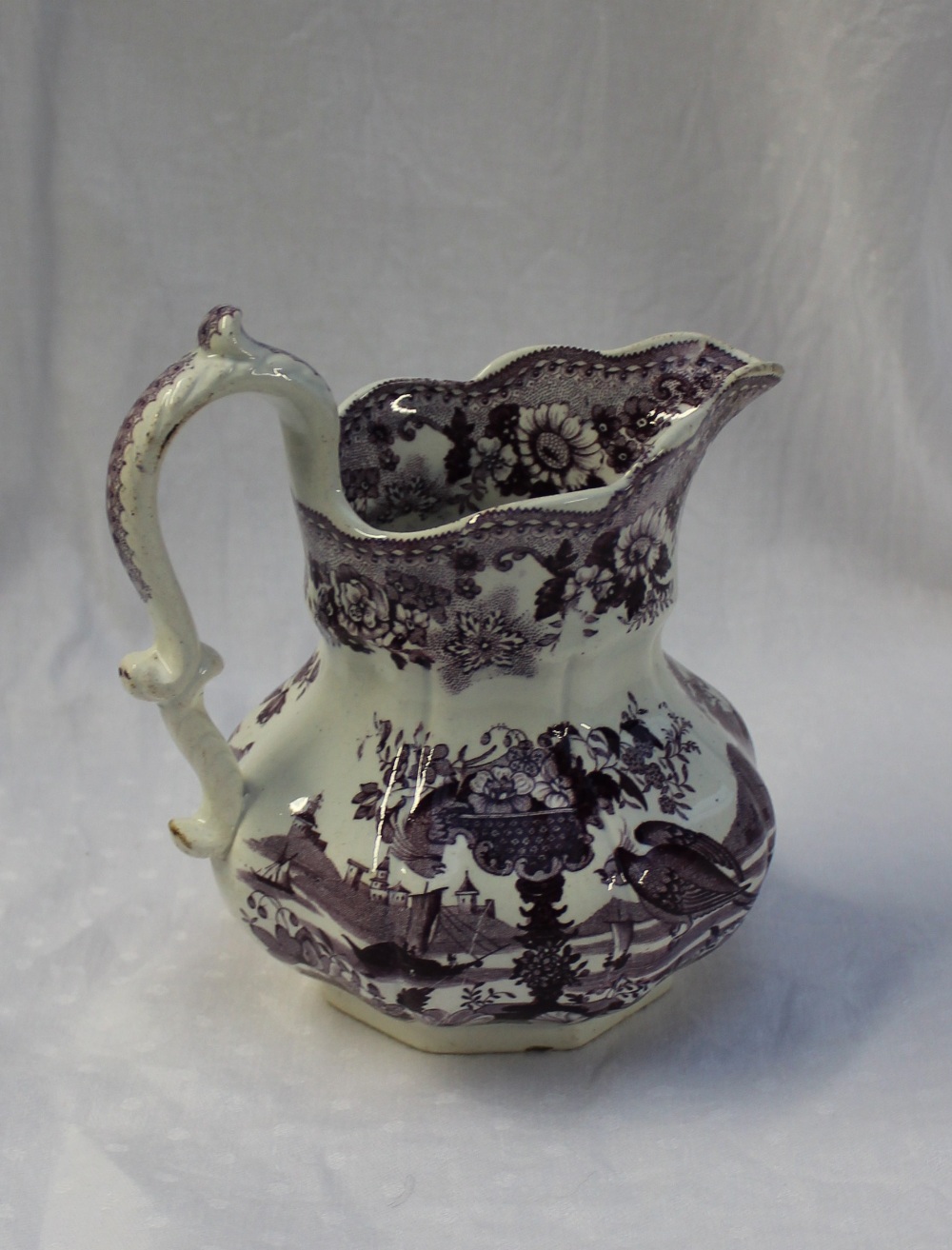 A Swansea pottery pouch jug decorated in the Oriental basket pattern, printed mark, 17cm high - Image 2 of 6
