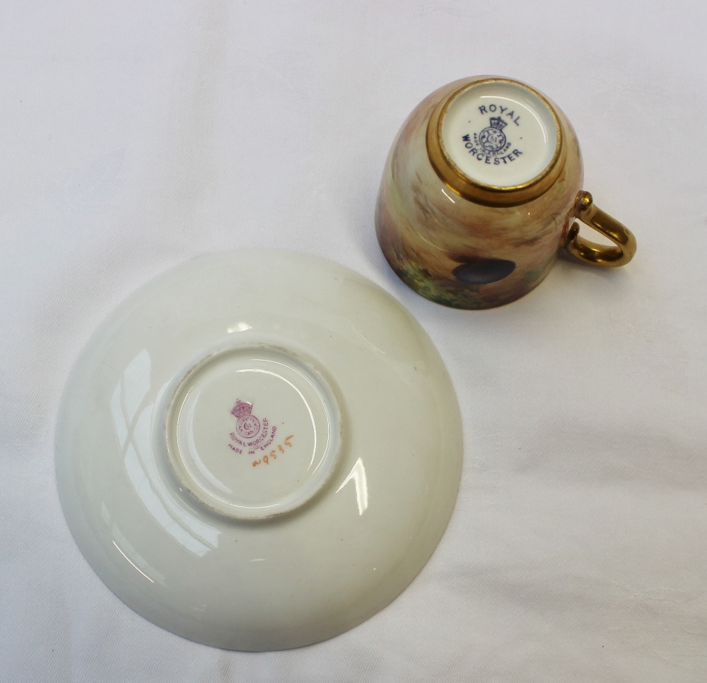 A Royal Worcester cabinet coffee can and saucer, the can painted with peaches and black grapes in - Image 4 of 4
