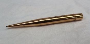 A 9ct yellow gold Baker's Pointer propelling pencil inscribed "Alderman A E Pugh,