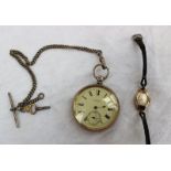 A Silver J W Benson open faced pocket watch with an enamel dial,