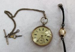 A Silver J W Benson open faced pocket watch with an enamel dial,