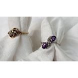 An amethyst and diamond ring set to a 9ct white gold setting and shank together with a 9ct yellow