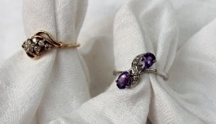 An amethyst and diamond ring set to a 9ct white gold setting and shank together with a 9ct yellow