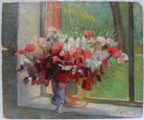 In the style of Henri Lebasque
Still life study of a vase of flowers
Oil on board
45 x 54cm