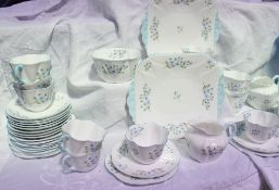 A Shelley Blue Rock pattern part tea set, comprising twelve tea cups, twelve saucers, twelve side