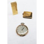 A yellow metal open faced pocket watch, the silvered dial inscribed Cyma,