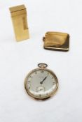 A yellow metal open faced pocket watch, the silvered dial inscribed Cyma,