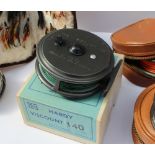 Reel: A Hardy Bros Ltd "The Viscount 140" fly reel, boxed together with "The St George" 3" fly reel,