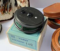 Reel: A Hardy Bros Ltd "The Viscount 140" fly reel, boxed together with "The St George" 3" fly reel,