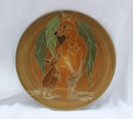 A Dennis China Works pottery trial plate decorated in the Kangaroo pattern, impressed marks