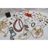 Assorted costume jewellery including silver bangle, silver gilt textured necklace,