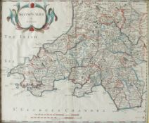 A Robert Morden map of South Wales, later hand coloured, 35.5 x 42.