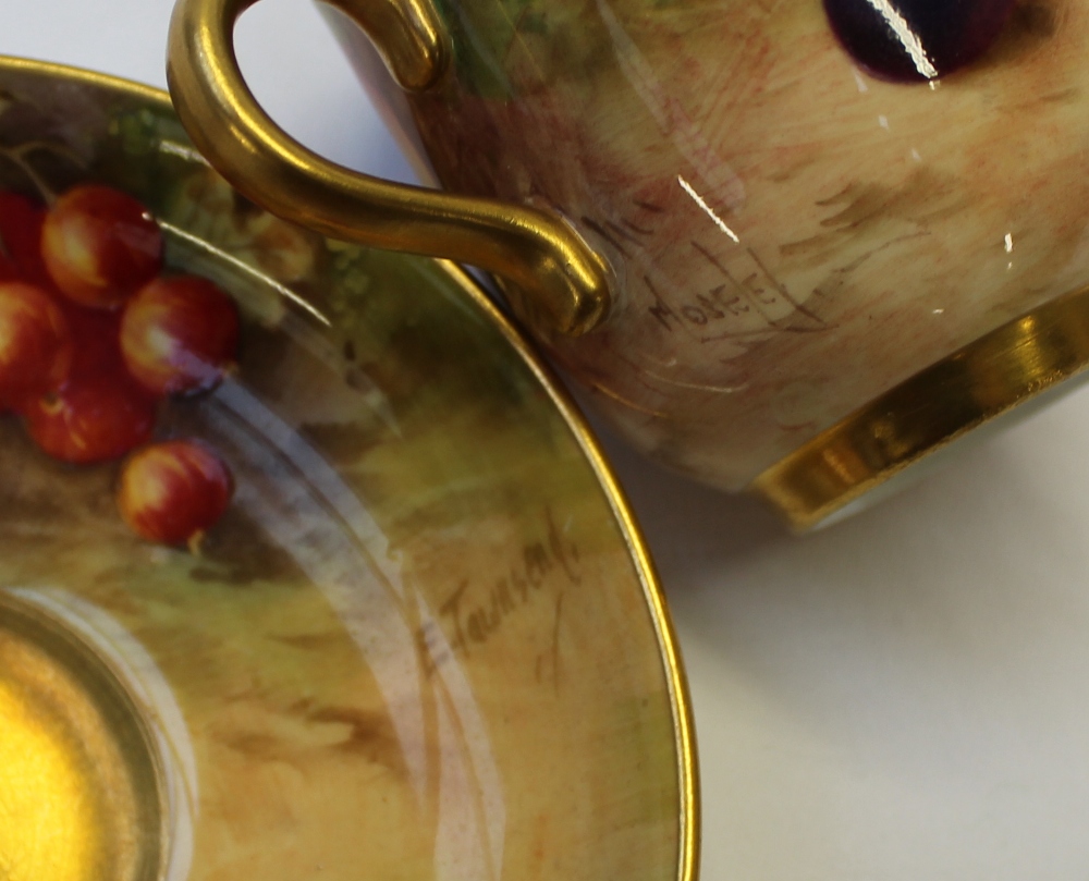 A Royal Worcester cabinet coffee can and saucer, the can painted with peaches and black grapes in - Image 2 of 4
