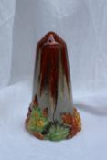 A Clarice Cliff My Garden pattern sugar sifter decorated with flowing oranges and browns,moulded,
