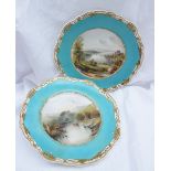 A pair of Copeland and Garrett porcelain plates, painted with a view of Chepstow Castle and the