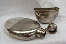 A George V silver hip flask of oval form with removable base, Sheffield,1919, Walker and Hall,