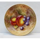 A Royal Worcester pin tray painted with peaches and black grapes to a naturalistic setting signed