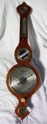 A 19th century rosewood onion topped banjo barometer, with a brass hygrometer, alcohol thermometer,