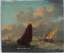 In the style of Johannes Christiaan Schotel
Boats on a choppy sea
Oil on canvas
70 x 84cm