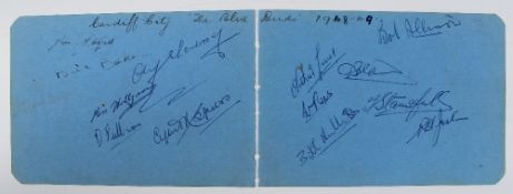 Autograph sheets, bears signatures for Cardiff City "The Blue Birds" 1948-49 including Ron Stitfall,