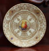 A Royal Worcester porcelain cabinet plate, painted to the centre with apples and blackberries,